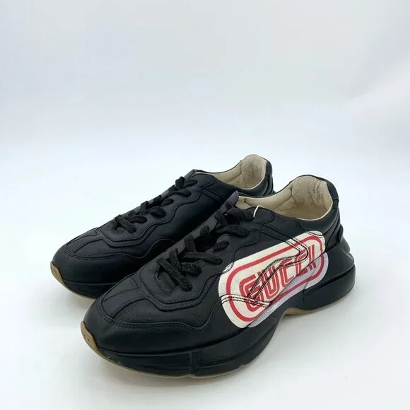 Gucci | Shoes | H9372 Gucci Size 4 Black Logo Laceup Shoes  display picture 2